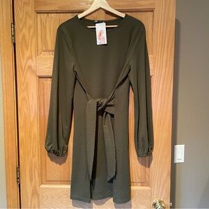 Olive Green Long Sleeve Dress | Size Large